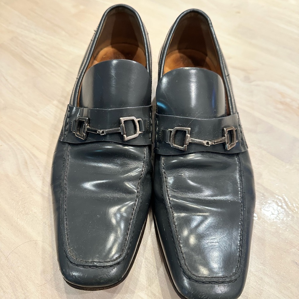 Gucci Men's Gray Patent Leather Loafers -  Silver Hardware Size US 8 UK 7